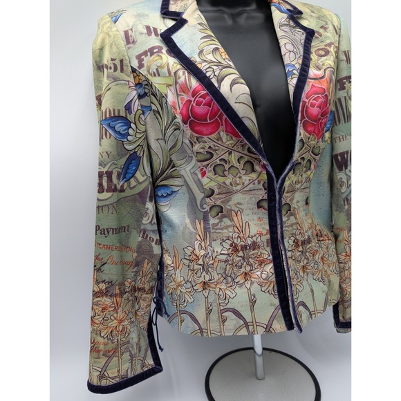 BOHO CHIC Tattoo Floral Lace Up Blazer Jacket Women Size 6 - Picture 2 of 16